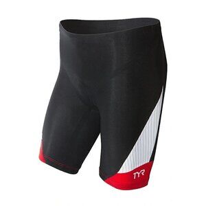 New TYR Carbon 9" Tri Shorts Mens S Black Red Amp Pad Triathlon